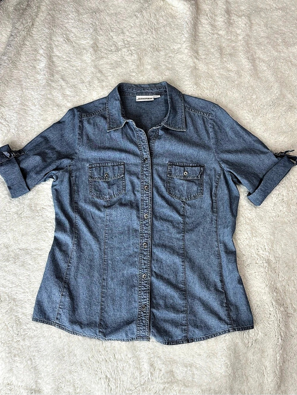 St. John's Bay Denim Button Down Shirt in Blue Size Medium